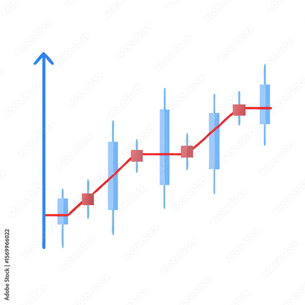 Poster candlestick chart with upward trend line isolated on transparent background