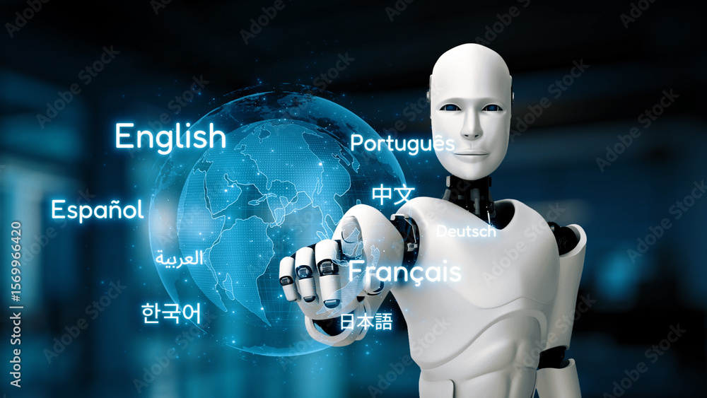 Poster ai artificial intelligence bridges global language communication with multilingual virtual assistant