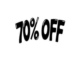 70% Off Hand-drawn Style text Graphic black silhouette vector, Simple silhouette Design vector icon with Transparent background. A bold, stylized font text, Perfect for Sales Promotions