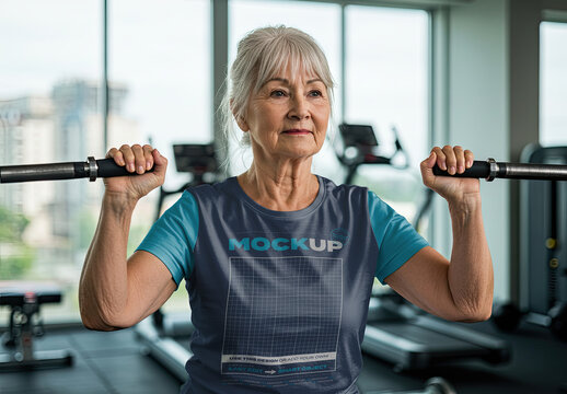 Elderly Woman Working out Exercise T Shirt Mockup