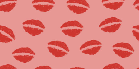 Lipstick trace repeated ornament. Kiss stained marks background. Design for textile, fabric, romantic wallpaper anda package.