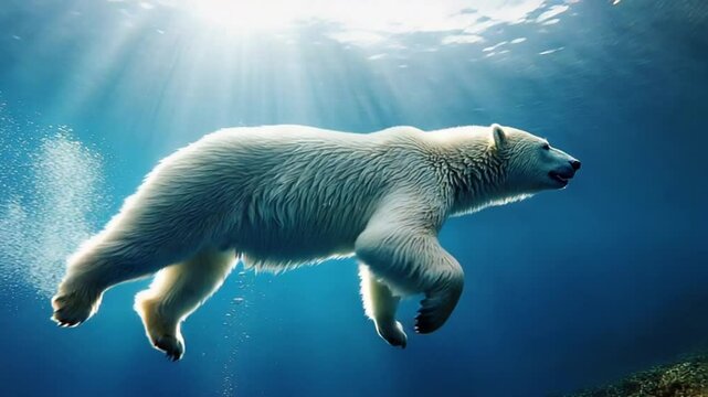 polar bear underwater attack claws extended bubbles fierce look video