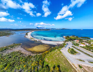 Panoramic view of Lu Impostu beach in springtime