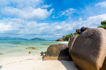 Sand and granite rocks in a tropical beach