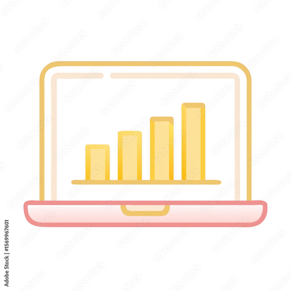 Poster laptop displaying a rising bar graph isolated on transparent background