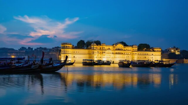 serene lake at udaipur city palace indian landscape video