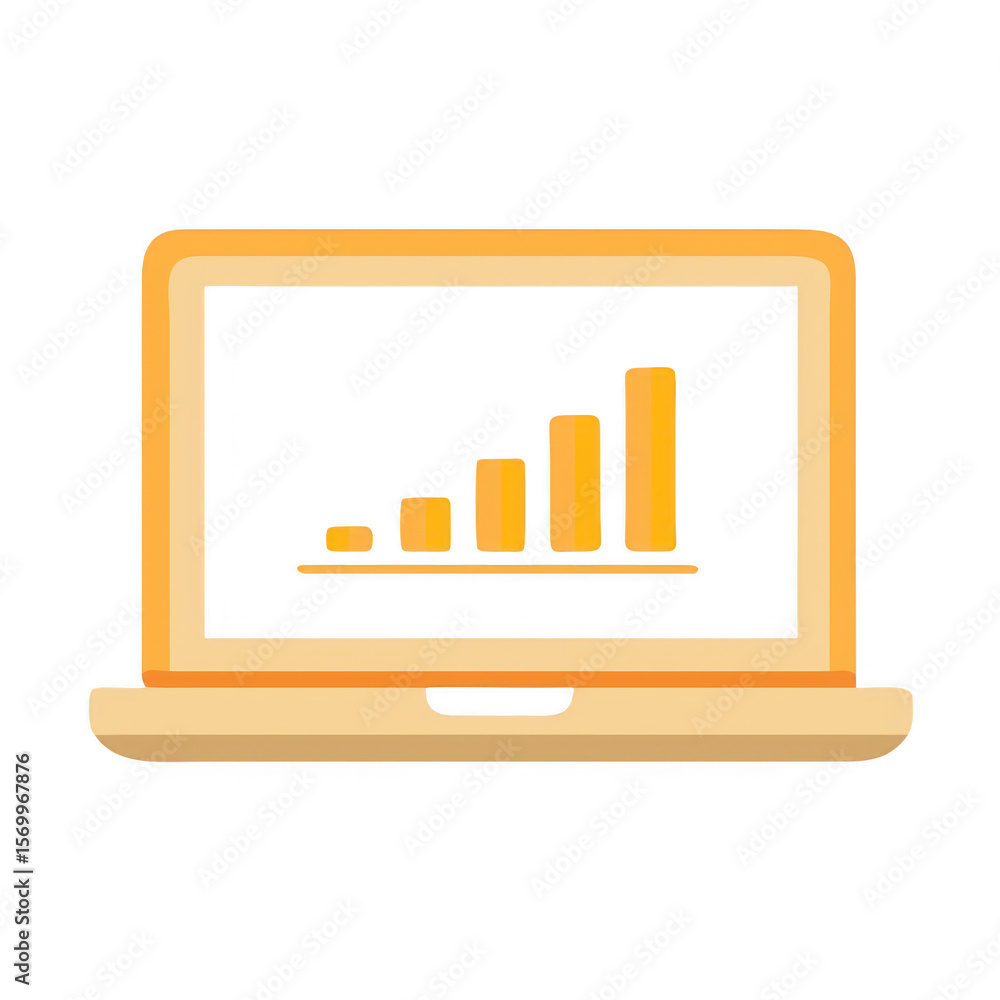 Poster laptop displaying a growing bar graph isolated on transparent background