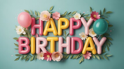 Festive pink yellow teal balloons floral birthday celebration image