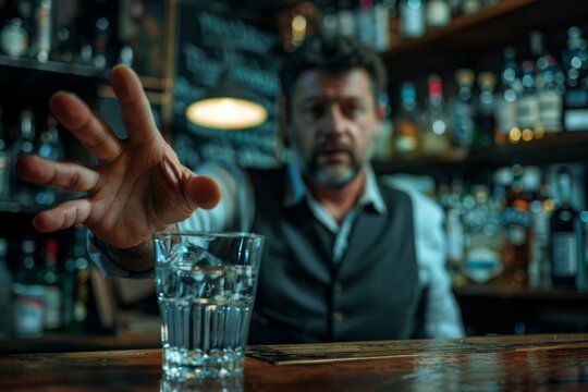 Bartender is refusing to serve more alcohol to a customer in a bar