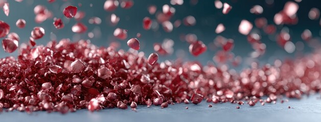 Rose petals fall gracefully on a soft background creating a romantic atmosphere for Valentine's Day celebrations in a hyper-realistic 3D rendering