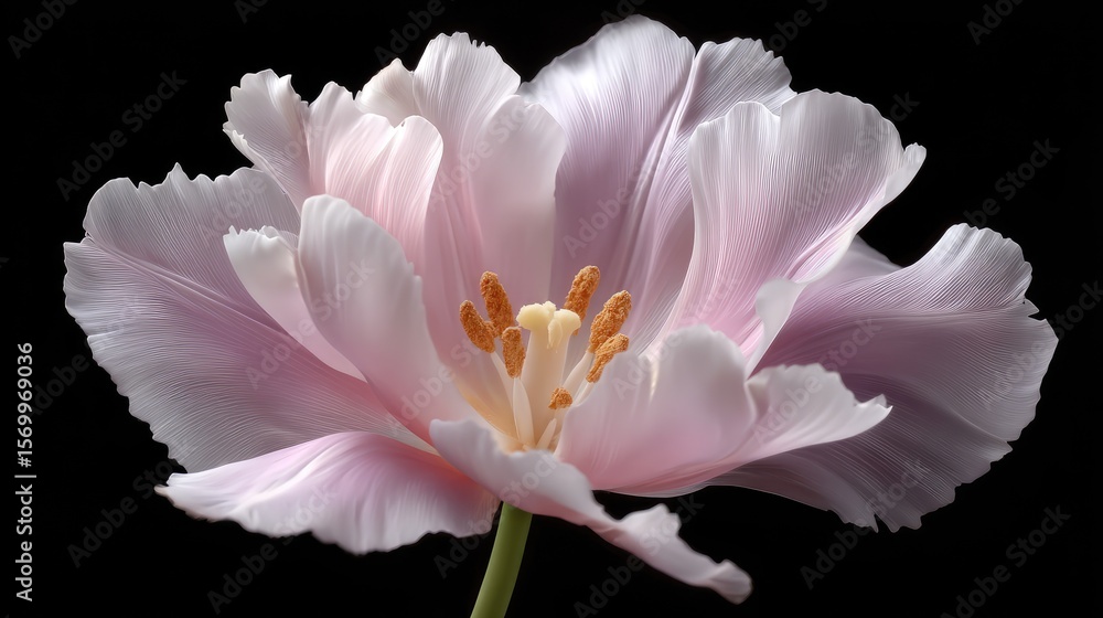 Poster delicate pink tulip blooms with semi-transparent petals create a captivating visual against a dark b