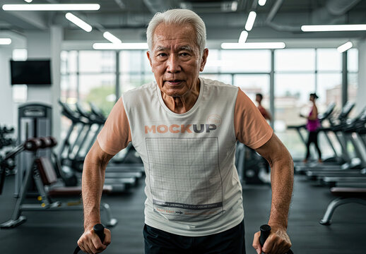 Exercise Old Elderly Man Workout T Shirt Gym Mockup
