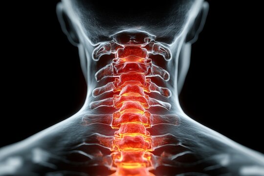 Cervicales, dolores observados a trav&eacute;s de rayos X en columna vertebral, concepto de medicina fisioterap&eacute;utica.