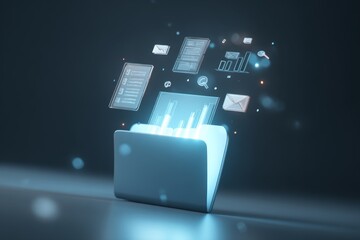 Fototapeta premium Documentos y archivos en una carpeta cibernética o informática