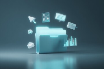 Fototapeta premium Documentos y archivos en una carpeta cibernética o informática