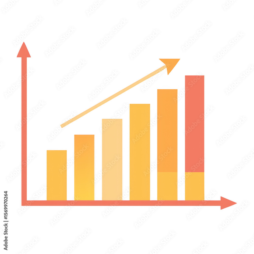 Poster bar chart with upward trend arrow isolated on transparent background