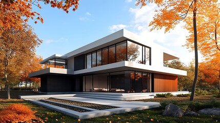 Modern house with autumn forest. (5)