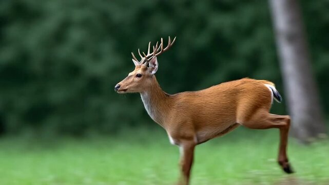 Eld's deer running in the meadow