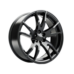 Obraz premium High-quality black alloy car rim, Durable black alloy car rim with a sophisticated design, isolated on transparent background