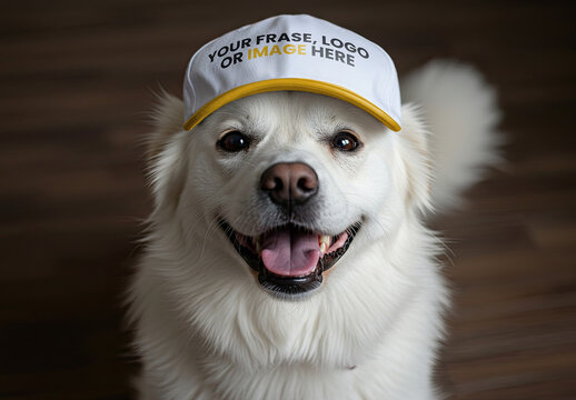 Happy Dog with Cap Frase Logo Image Mockup