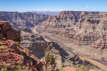 Aerial view of the Grand Canyon and the Colorado River.