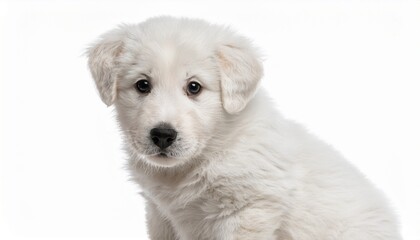 white puppy sitting and looking forward isolated on white background