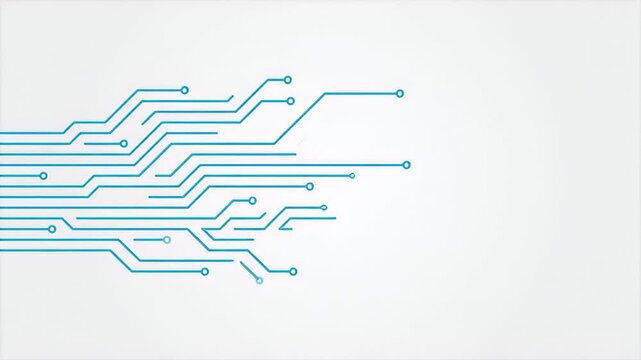 Animated Blue Circuit Board Lines Expanding Across White Background