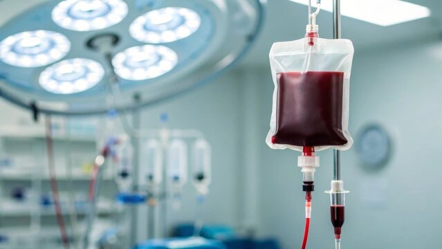 syringe with blood, blood transfusion in a hospital - Powered by Adobe