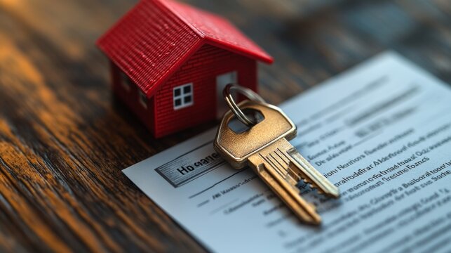 Llaves de casa sobre contrato inmobiliario. Concepto de compraventa.