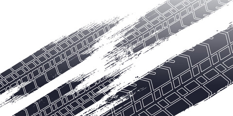 Detail black tire tracks on white, vector illustration