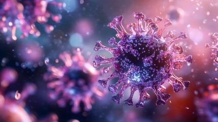 Microscopic view of virus cell structure and viral infection for medical and scientific research