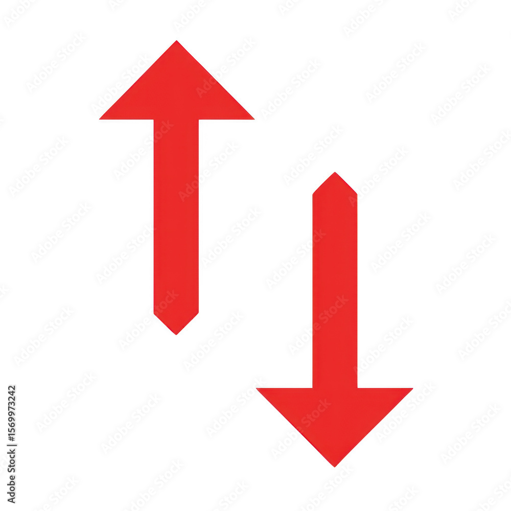 Poster two red arrows pointing up and down isolated on transparent background