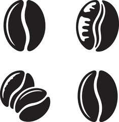 Coffee Bean silhouette set vector illustration isolated On Transparent Background