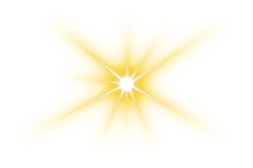 Glowing Starlight Burst with Sparkles and Lens Flare. Bright Sunbeam Light Effect on Transparent Background. golden star explosion. golden star burst