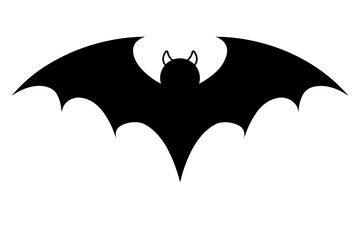 Fototapeta premium Black bat with horns illustration isolated on white background. 