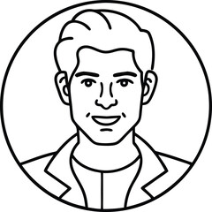 Confident Portrait: A simple yet elegant illustration of a man, emanating an aura of confidence and approachability within a minimalist circular frame.