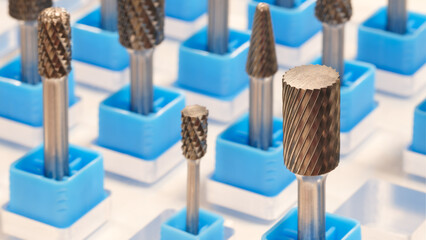 Industrial metalworking concept, milling cutter, metal cutter close up CNC cutters for metal....