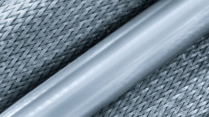 Silver metal rod with squares pattern on it. abstract blue texture background for web banner page...