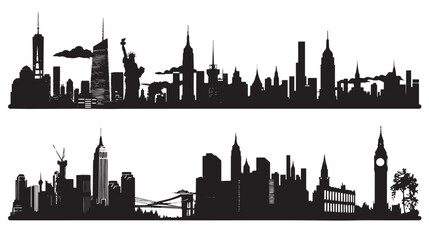 Obraz premium Set of vector cities silhouette
