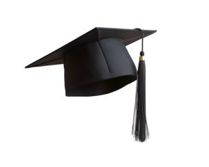 realistic school graduation cap mockup, angled view with a tassel, isolated on transparent background
