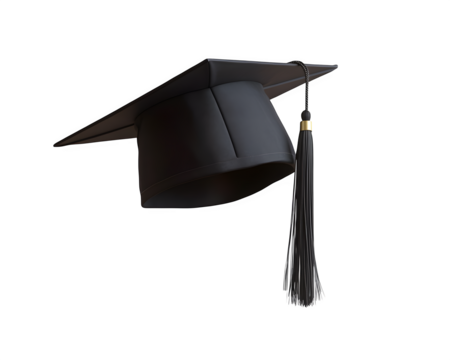 realistic school graduation cap mockup, angled view with a tassel, isolated on transparent background