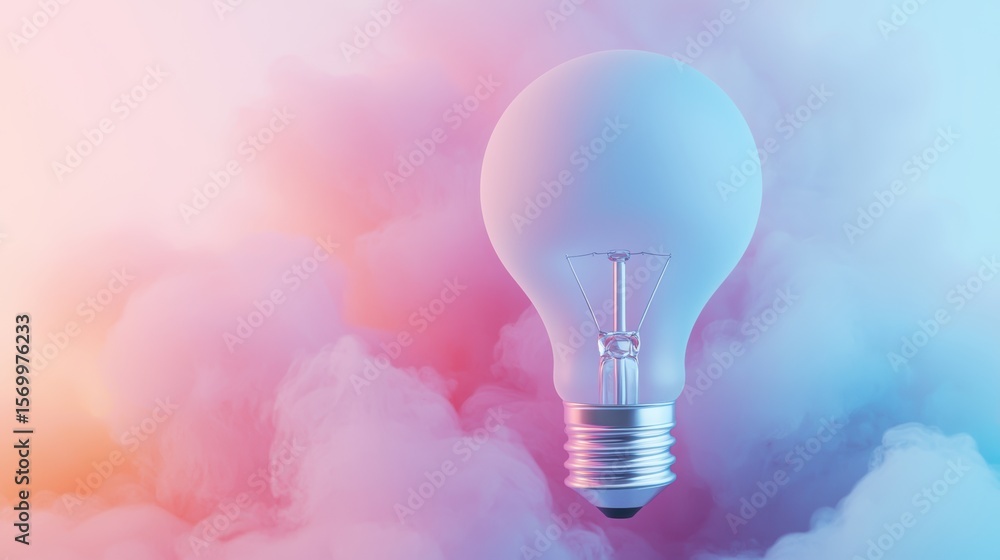 Poster lightbulb colourful background lightbulb emerging from a burst of colorful smoke, representing a sud