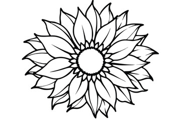 Black and White Sunflower Illustration Bold Outline of a Blossoming Flower Graphic