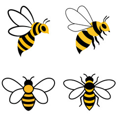Vibrant Cartoon Bee Insect Flat Design Vector Illustration Set - Honeybee Pollinator Graphic