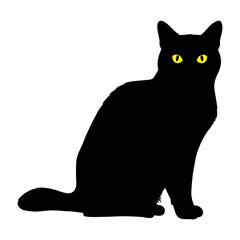 Mysterious Black Cat Silhouette with Yellow Eyes Vector Illustration - Halloween Pet Graphic