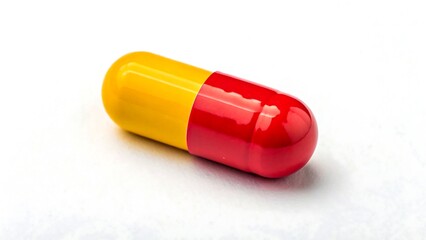 Red and yellow capsule pill isolated on white background for medicine healthcare and pharmaceutical concept
