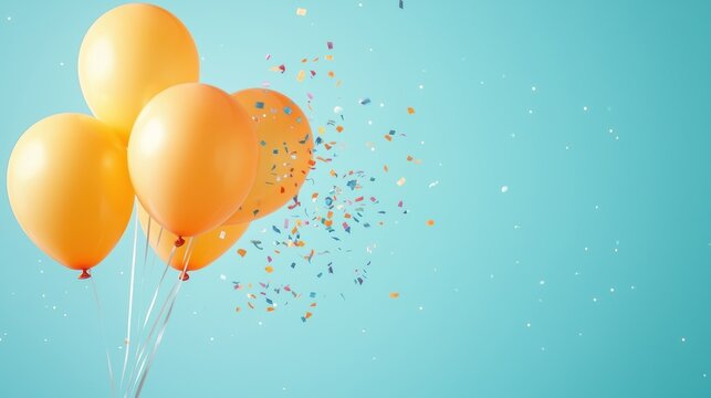 confetti balloon colourful Vibrant confetti and colorful balloons floating against a clear blue sky, celebrating a joyous occasion
