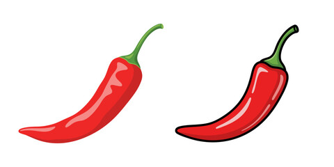 Vibrant Red Chili Peppers Flat Design Vector Illustration Set - Spicy Food Ingredient Graphic