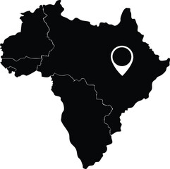 Silhouette of Africa with Pinpoint: A sleek black silhouette of the continent of Africa, subtly contoured, marked by a focused pinpoint, is a striking representation of location and geography. 