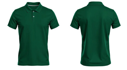 Dark green short sleeve Polo t-shirt in front and back view, mockup isolated on transparent background